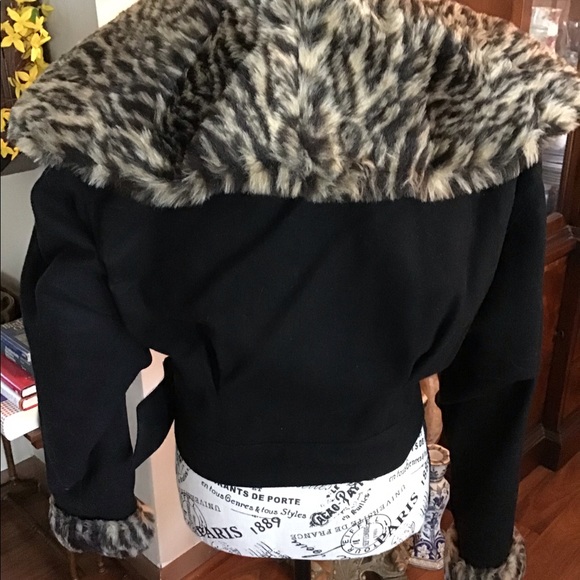 Vintage faux Fur Leopard Collar black jacket - Picture 2 of 4